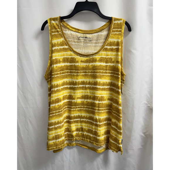 Eddie Bauer Scoop Neck Tank Top Women's Size XL Gold Brown Tie Dye Print - Picture 1 of 8
